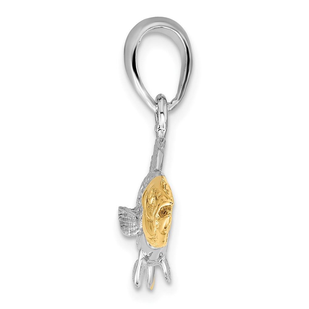Silver/14K Two-Tone Sterling Silver Textured Redfish W/14K Accents Pendant