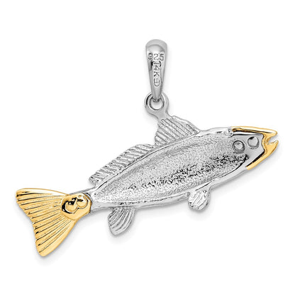 Silver/14K Two-Tone Sterling Silver Textured Redfish W/14K Accents Pendant