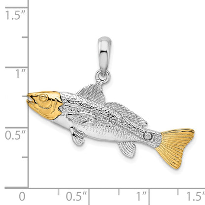 Silver/14K Two-Tone Sterling Silver Textured Redfish W/14K Accents Pendant