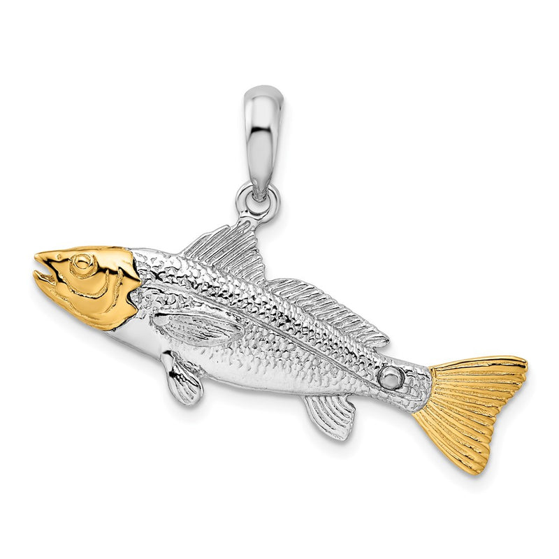Silver/14K Two-Tone Sterling Silver Textured Redfish W/14K Accents Pendant