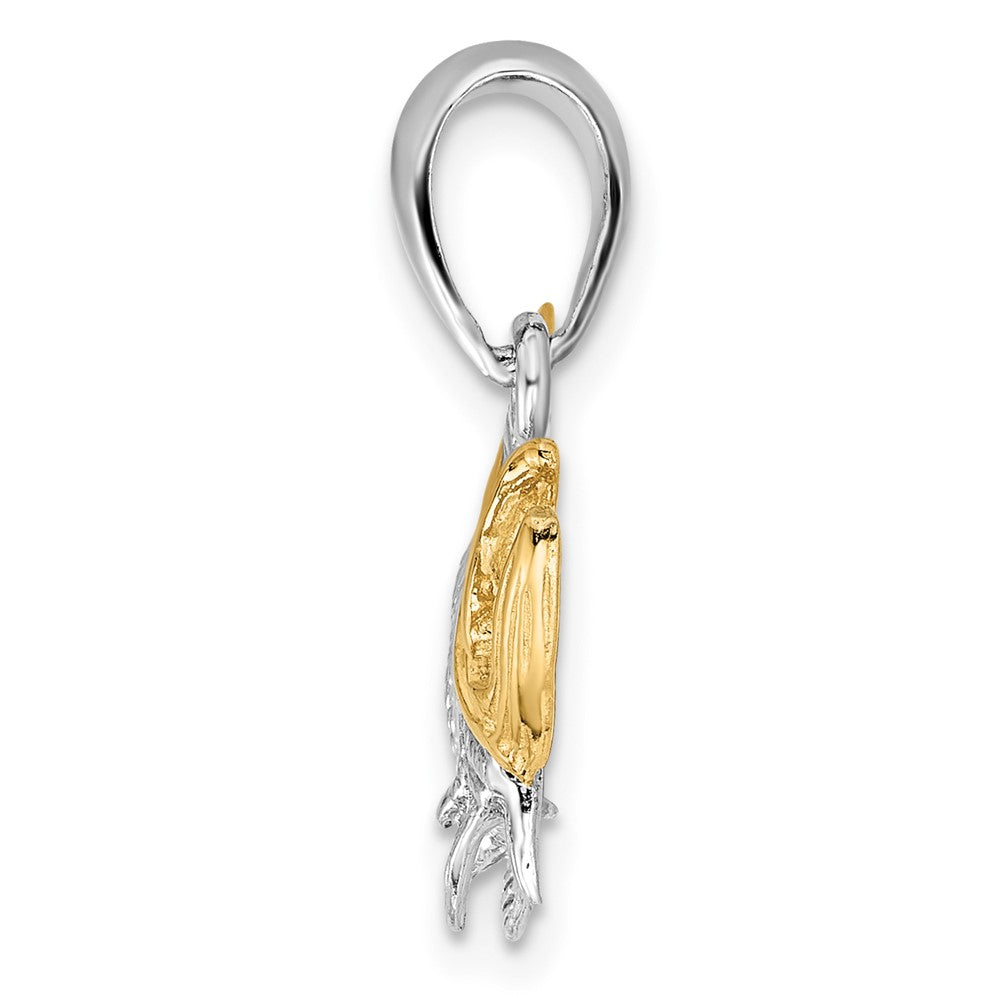 Silver/14K Two-Tone Sterling Silver Textured Tarpon Fish W/14K Accents Pendant