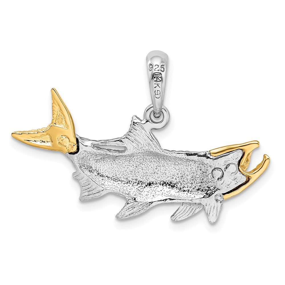 Silver/14K Two-Tone Sterling Silver Textured Tarpon Fish W/14K Accents Pendant