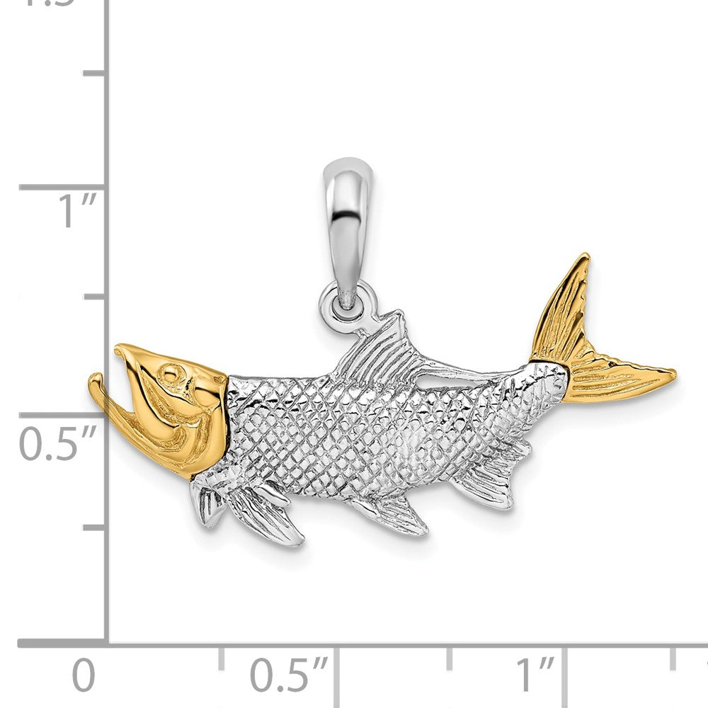 Silver/14K Two-Tone Sterling Silver Textured Tarpon Fish W/14K Accents Pendant