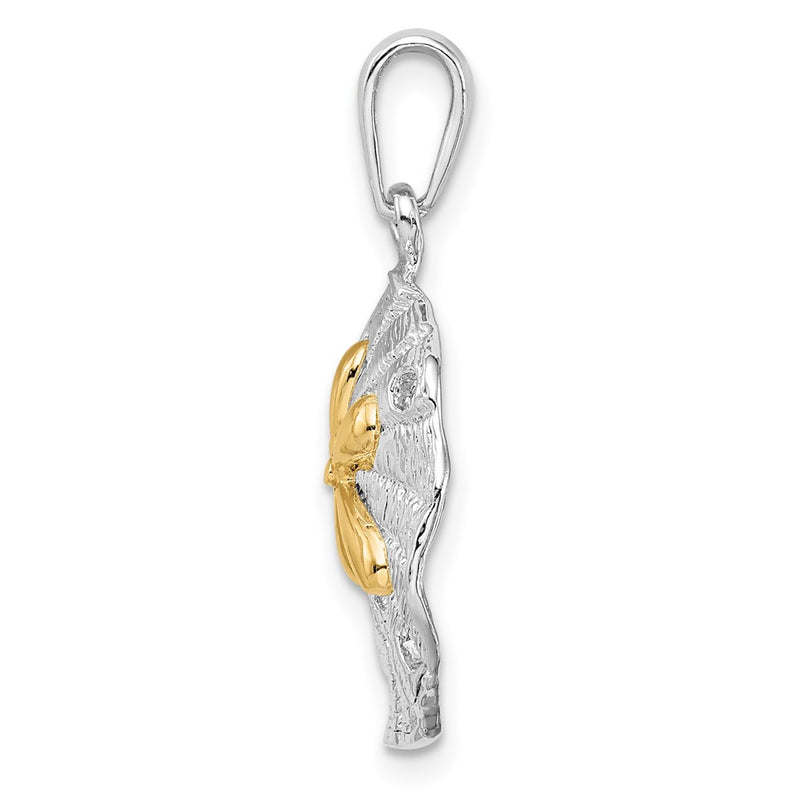 Silver/14K Two-Tone De-Ani Sterling Silver Rhodium-Plated Textured Sand Dollar With 14K Accent Pendant