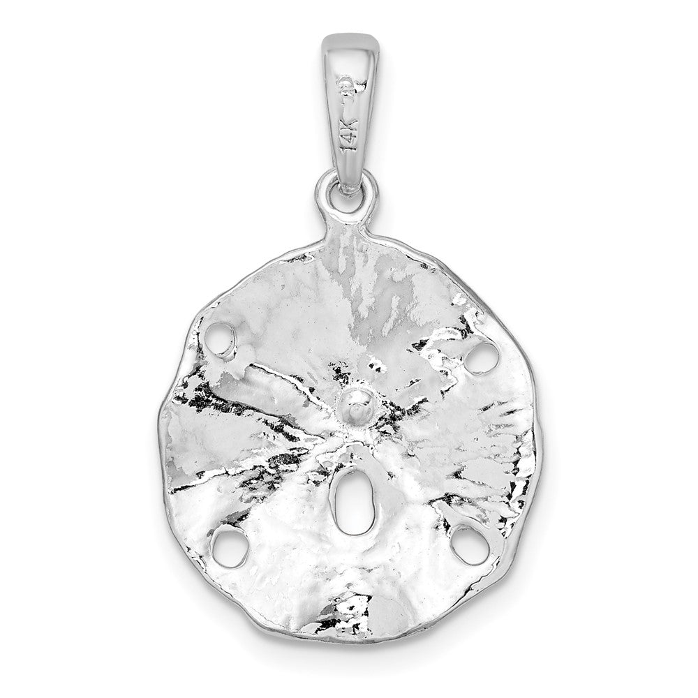 Silver/14K Two-Tone De-Ani Sterling Silver Rhodium-Plated Textured Sand Dollar With 14K Accent Pendant