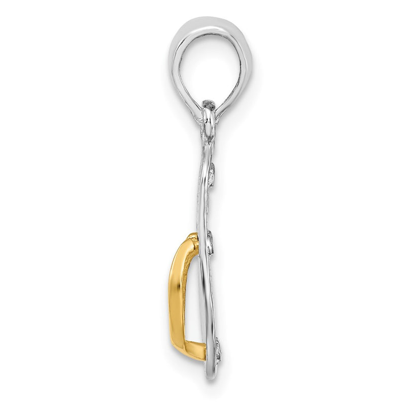Silver/14K Two-Tone De-Ani Sterling Silver Rhodium-Plated Textured 3D Flip-Flop With 14 Straps Pendant