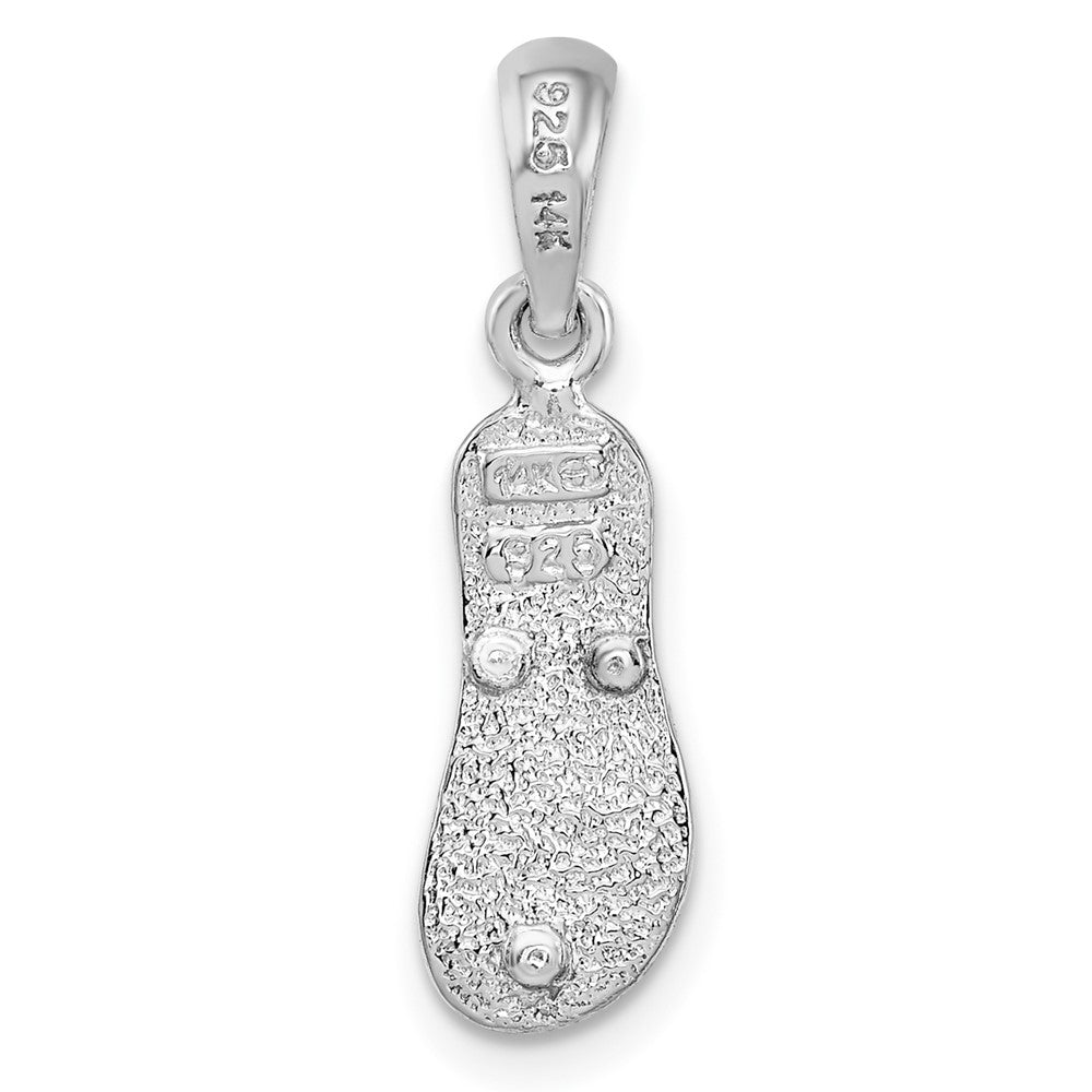 Silver/14K Two-Tone De-Ani Sterling Silver Rhodium-Plated Textured 3D Flip-Flop With 14 Straps Pendant