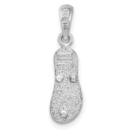 Silver/14K Two-Tone De-Ani Sterling Silver Rhodium-Plated Textured 3D Flip-Flop With 14 Straps Pendant