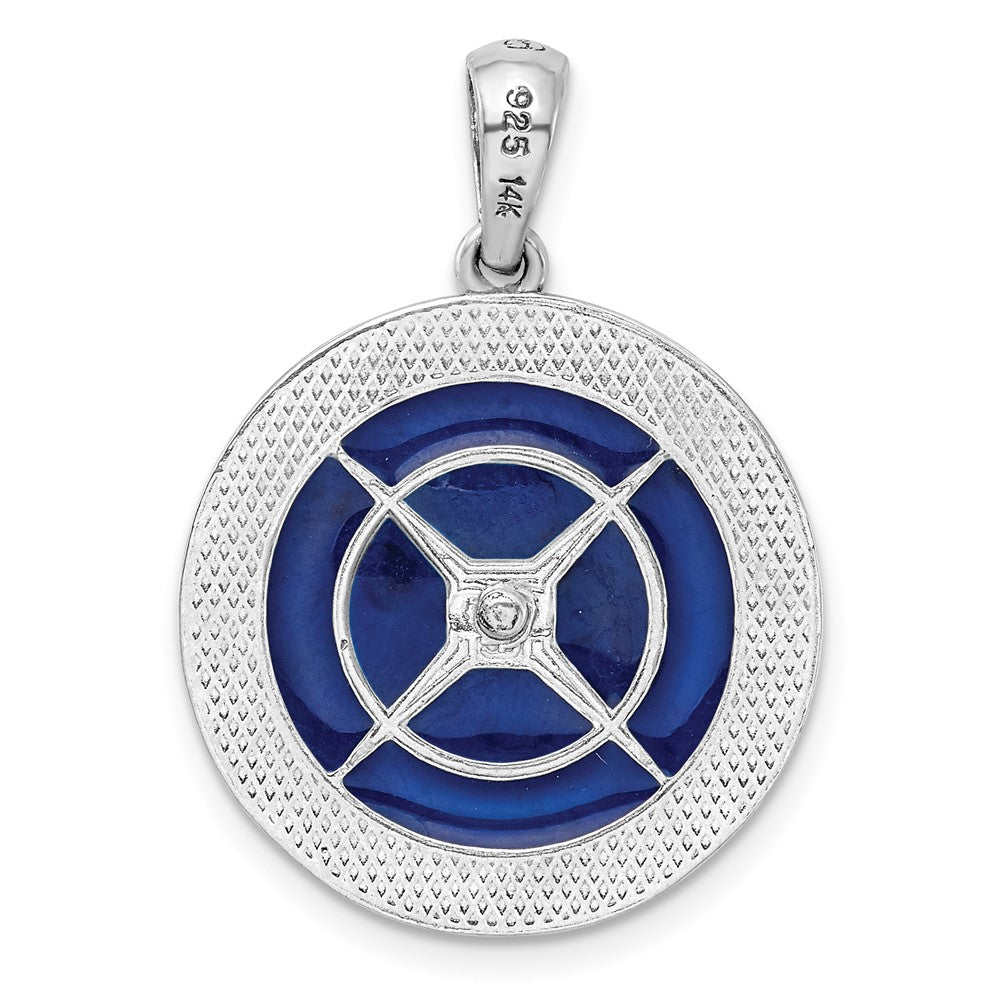 Silver/14K Two-Tone De-Ani Sterling Silver Rhodium-Plated Enameled Compass With 14K Moving Needle Pendant
