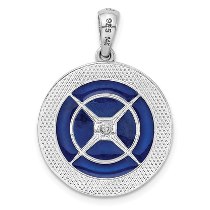 Silver/14K Two-Tone De-Ani Sterling Silver Rhodium-Plated Enameled Compass With 14K Moving Needle Pendant