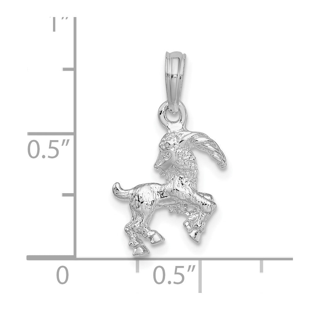 Sterling Silver De-Ani Rhodium-Plated Polished 3D Capricorn Zodiac Pendant