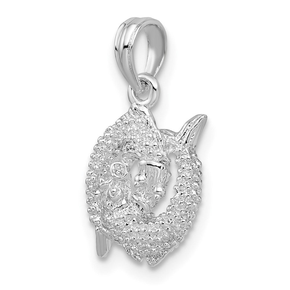 Sterling Silver De-Ani Rhodium-Plated Polished 3D Pisces Zodiac Pendant