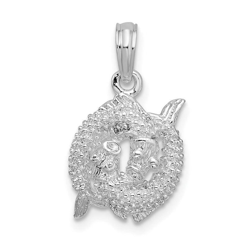 Sterling Silver De-Ani Rhodium-Plated Polished 3D Pisces Zodiac Pendant