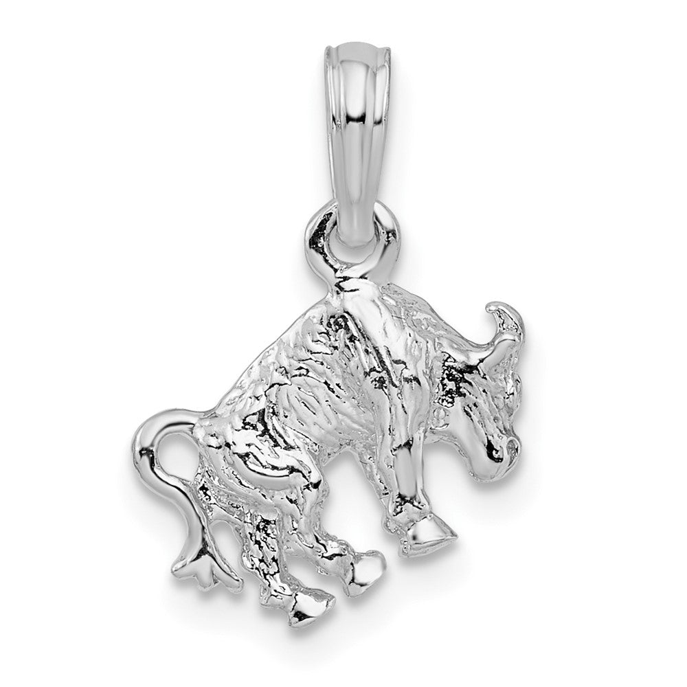 Sterling Silver De-Ani Rhodium-Plated Polished 3D Taurus Zodiac Pendant