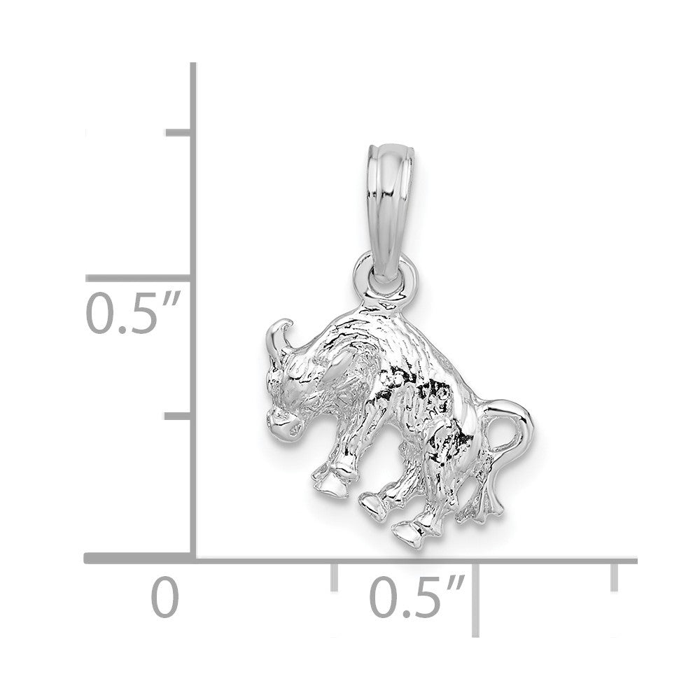 Sterling Silver De-Ani Rhodium-Plated Polished 3D Taurus Zodiac Pendant