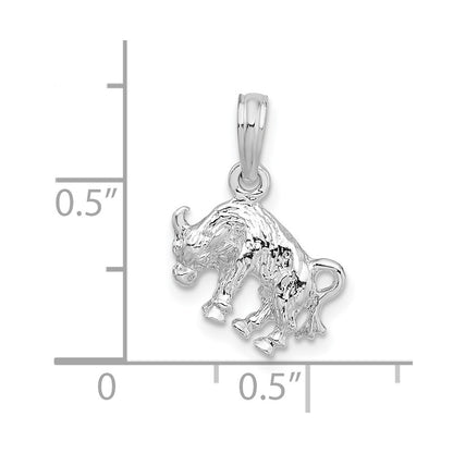 Sterling Silver De-Ani Rhodium-Plated Polished 3D Taurus Zodiac Pendant