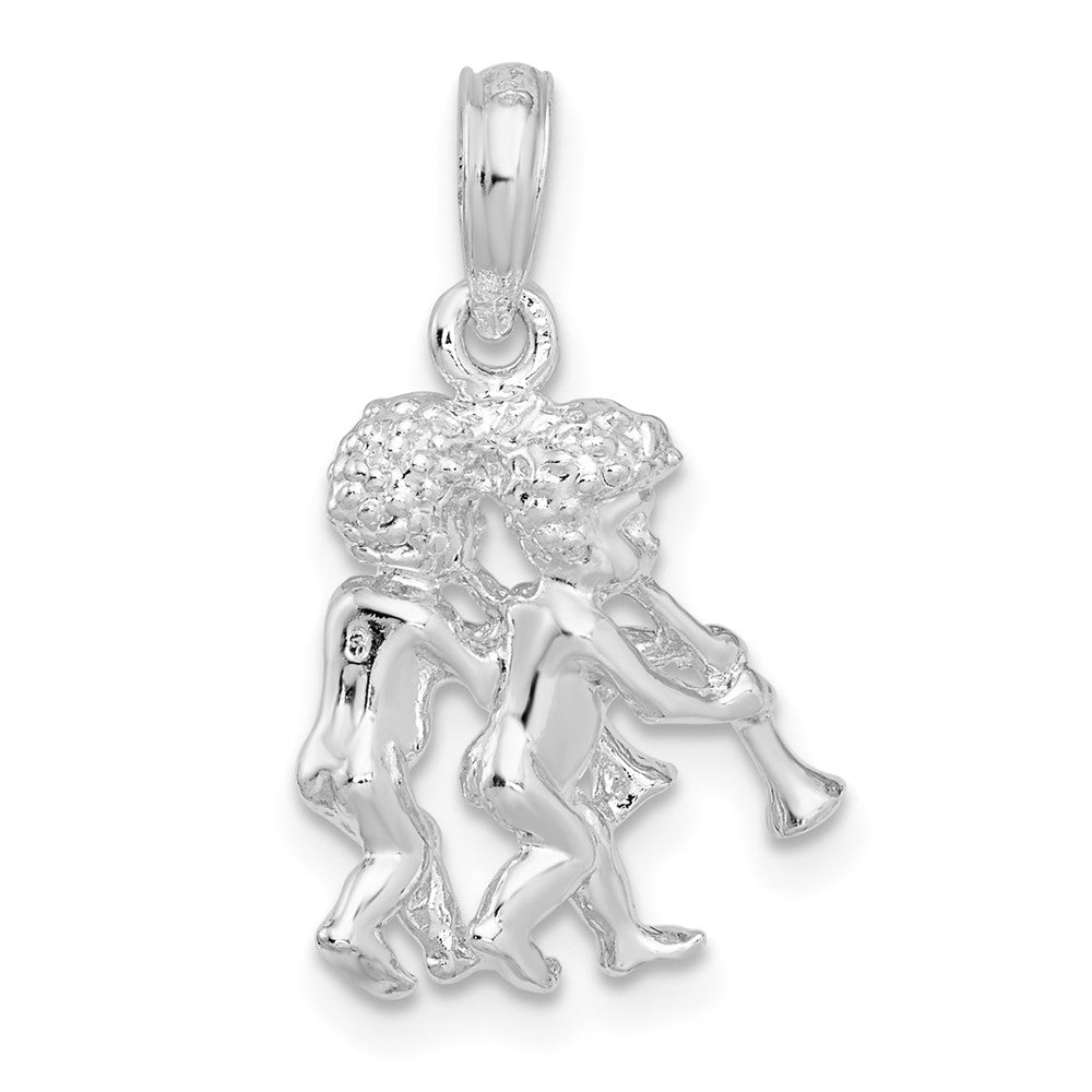 Sterling Silver De-Ani Rhodium-Plated Polished 3D Gemini Zodiac Pendant