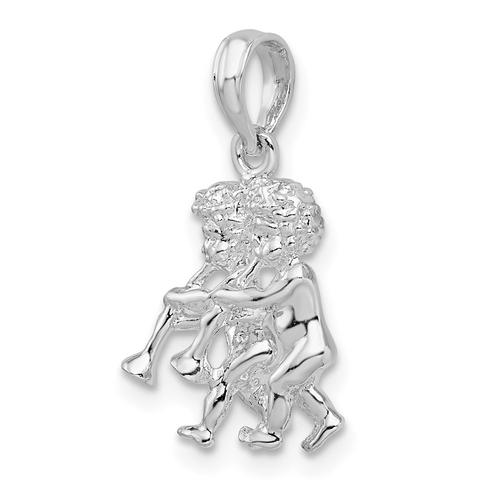 Sterling Silver De-Ani Rhodium-Plated Polished 3D Gemini Zodiac Pendant