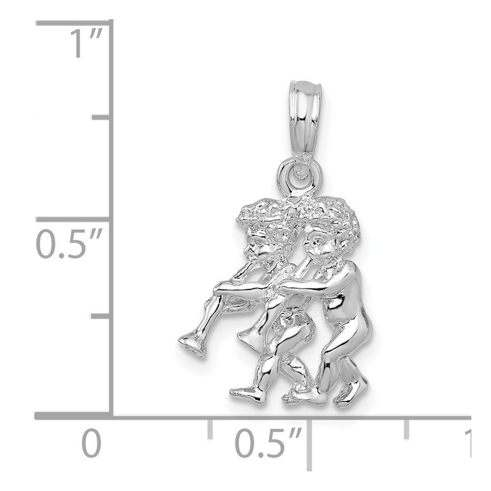 Sterling Silver De-Ani Rhodium-Plated Polished 3D Gemini Zodiac Pendant