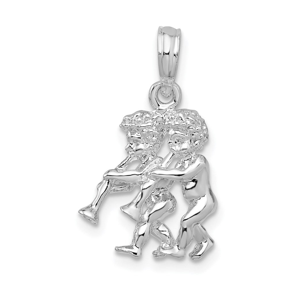 Sterling Silver De-Ani Rhodium-Plated Polished 3D Gemini Zodiac Pendant