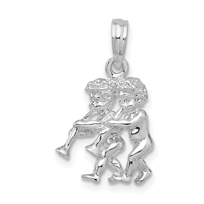 Sterling Silver De-Ani Rhodium-Plated Polished 3D Gemini Zodiac Pendant