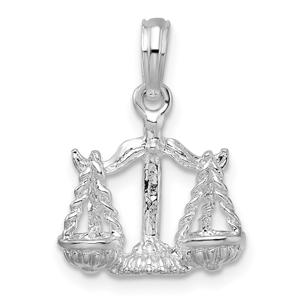 Sterling Silver De-Ani Rhodium-Plated Polished 3D Libra Zodiac Pendant