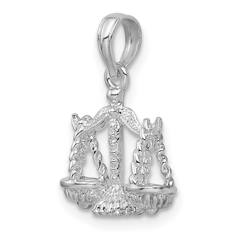 Sterling Silver De-Ani Rhodium-Plated Polished 3D Libra Zodiac Pendant