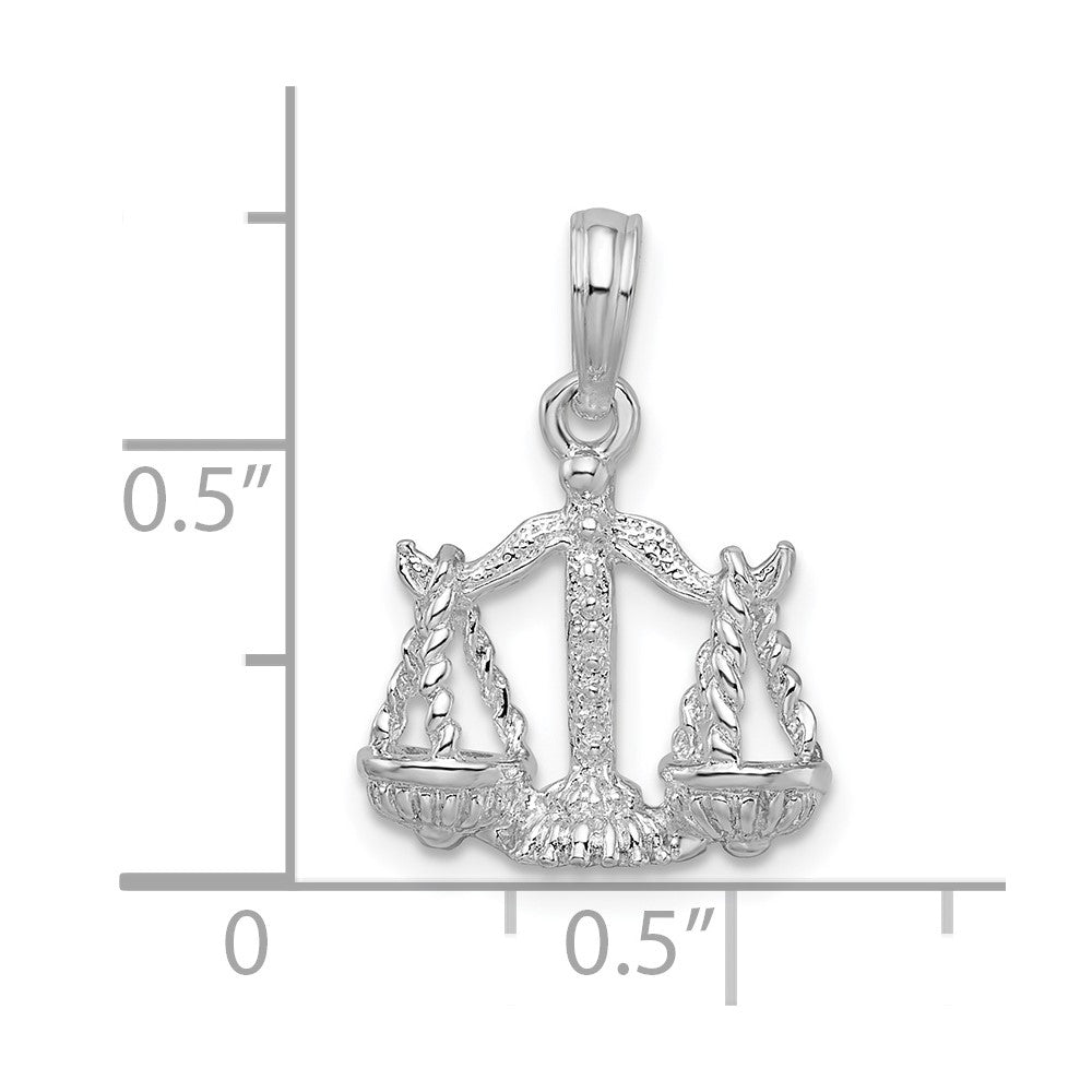 Sterling Silver De-Ani Rhodium-Plated Polished 3D Libra Zodiac Pendant