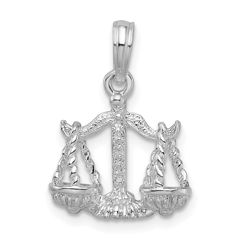 Sterling Silver De-Ani Rhodium-Plated Polished 3D Libra Zodiac Pendant