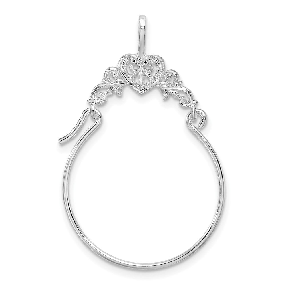 Sterling Silver De-Ani Rhodium-Plated Polished Heart With Scroll Charm Holder