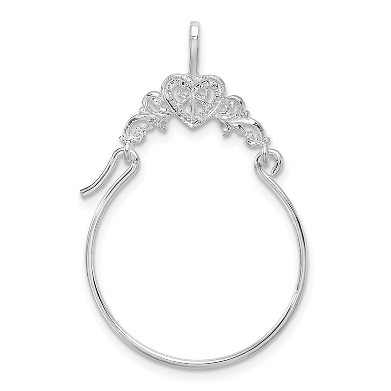 Sterling Silver De-Ani Rhodium-Plated Polished Heart With Scroll Charm Holder