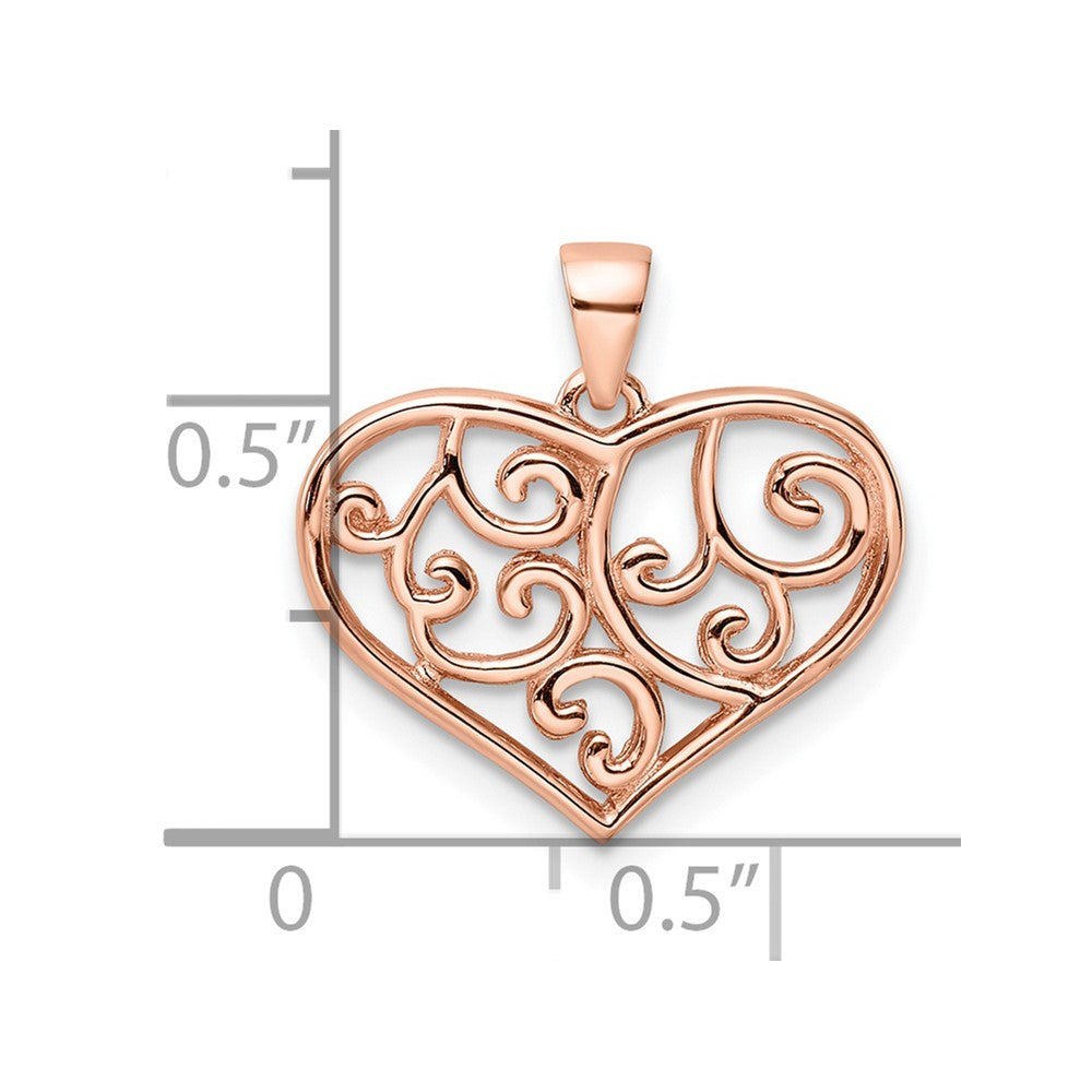 Sterling Silver Rose Tone Filigree Heart Pendant