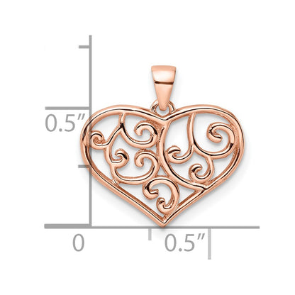 Sterling Silver Rose Tone Filigree Heart Pendant