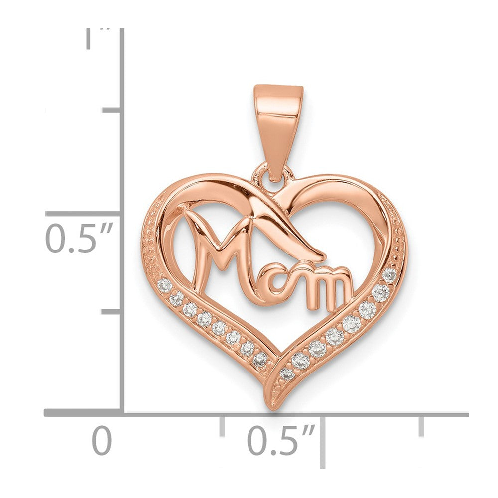 Sterling Silver Rose Tone Cz Mom Heart Pendant