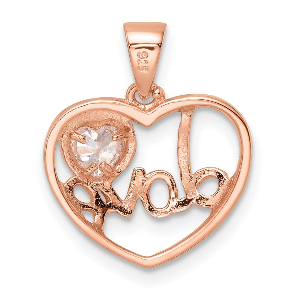 Sterling Silver Rose Tone Cz Love Heart Pendant