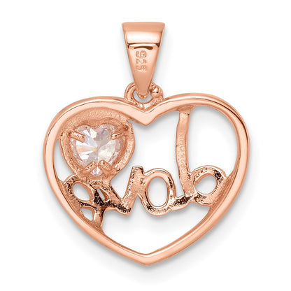 Sterling Silver Rose Tone Cz Love Heart Pendant