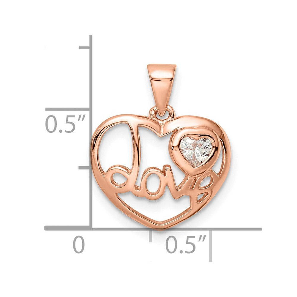 Sterling Silver Rose Tone Cz Love Heart Pendant