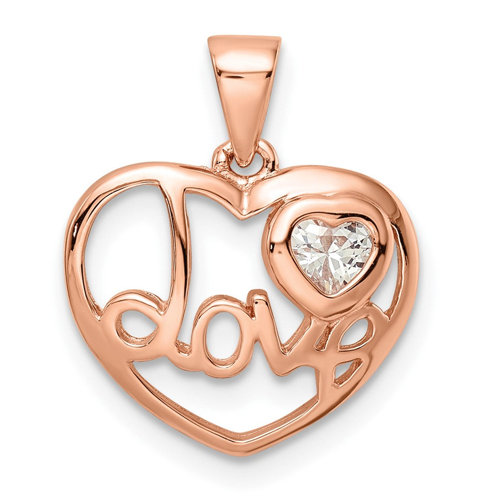 Sterling Silver Rose Tone Cz Love Heart Pendant