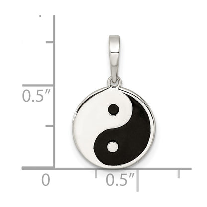 Sterling Silver Rhodium-Plated Enameled Yin Yang Pendant