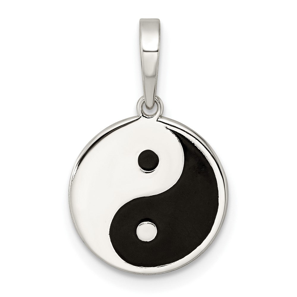 Sterling Silver Rhodium-Plated Enameled Yin Yang Pendant