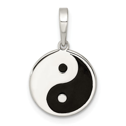 Sterling Silver Rhodium-Plated Enameled Yin Yang Pendant
