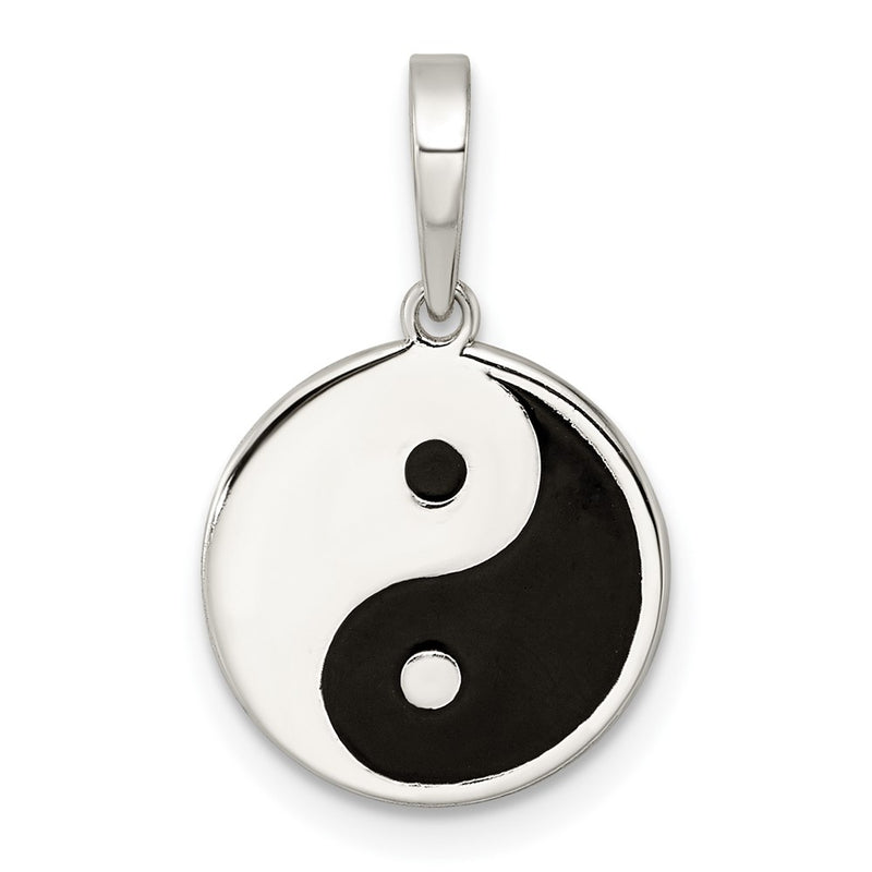 Sterling Silver Rhodium-Plated Enameled Yin Yang Pendant