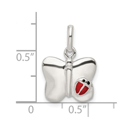 Sterling Silver Polished Enameled Butterfly W/Ladybug Pendant
