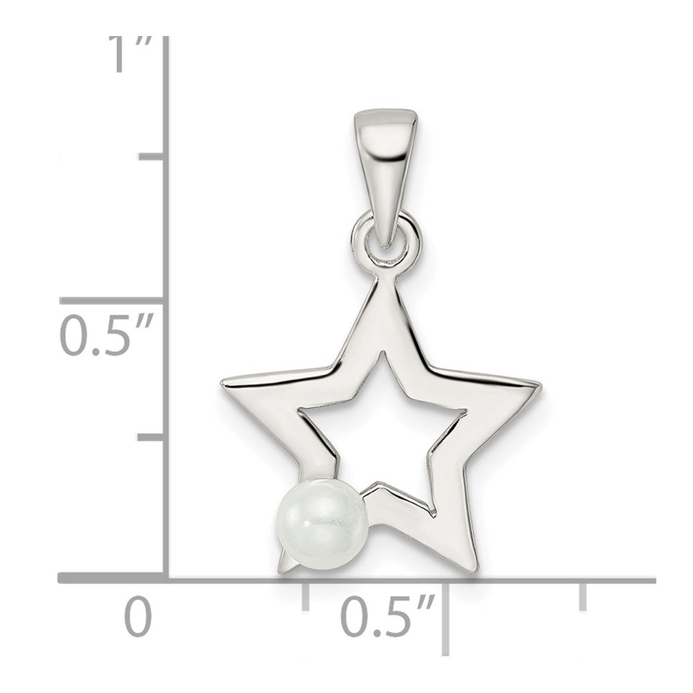 Sterling Silver Rhodium-Plated Polished Imitation Pearl Star Pendant
