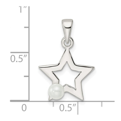Sterling Silver Rhodium-Plated Polished Imitation Pearl Star Pendant