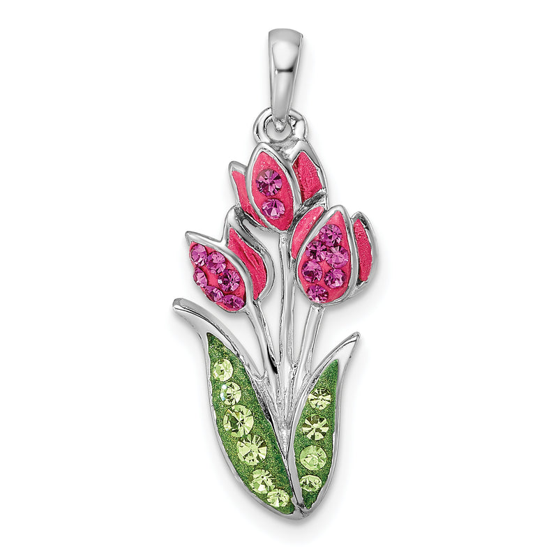 Sterling Silver Rhodium-Plated Preciosa Crystal Tulips Pendant