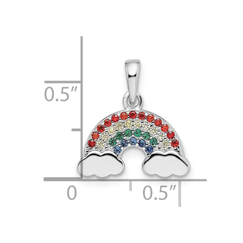 Sterling Silver Rh-Plated Multi-Color Nano Crystal Rainbow Pendant