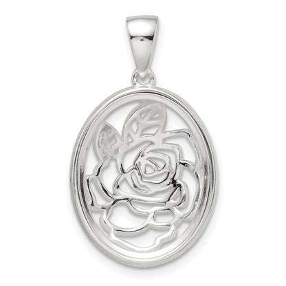 Sterling Silver Cz Rose Pendant
