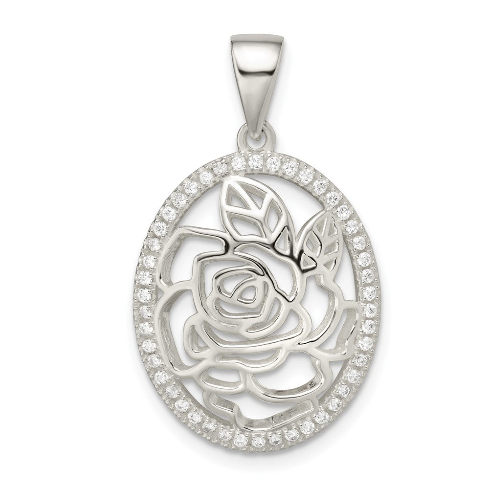 Sterling Silver Cz Rose Pendant