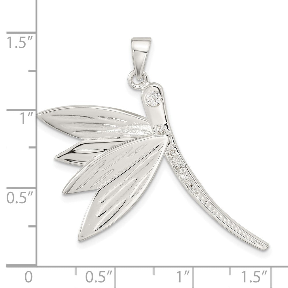 Sterling Silver Polished Cz Dragonfly Pendant